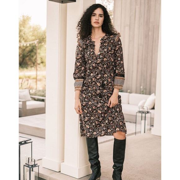 NWT Cleobella Lotus Midi Dress Lolita Block Print Long Sleeve Cotton Lin… - Picture 7 of 8